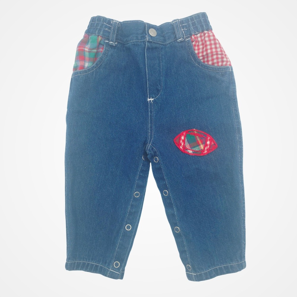 French Toast Boys Denim Jeans Football Plaid Gingham Vintage 90s 12M